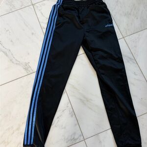 Adidas Kids Black Joggers with Blue Stripes